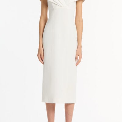 Carla Zampatti White Crepe Front Tuck Midi Dress - Image 1