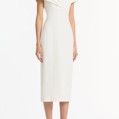 Carla Zampatti White Crepe Front Tuck Midi Dress - Image 2