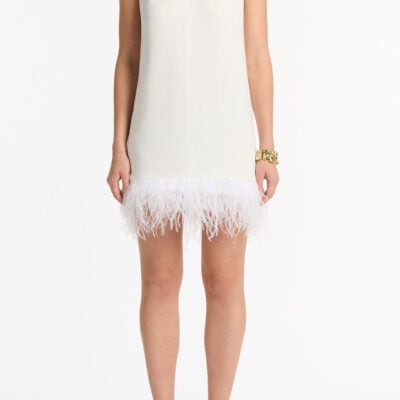 Carla Zampatti White Crepe Feather Mini Dress - Image 1