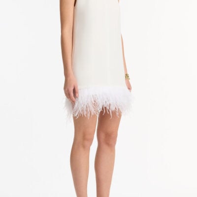 Carla Zampatti White Crepe Feather Mini Dress - Image 2