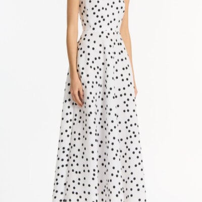 Carla Zampatti White and Black Spot Jacquard A-line Strapless Gown - Image 2