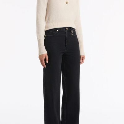 Carla Zampatti Washed Black Denim Wide Leg Pant - Image 2