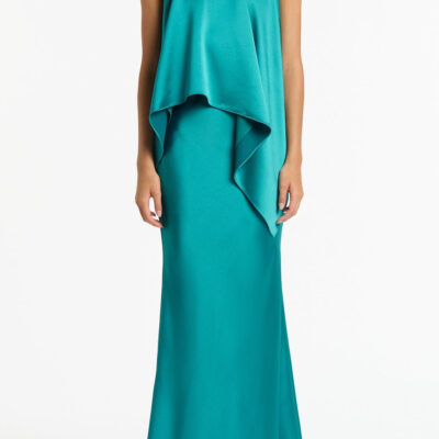Carla Zampatti Viridian Lustre Satin Bias Fishtail Skirt - Image 1