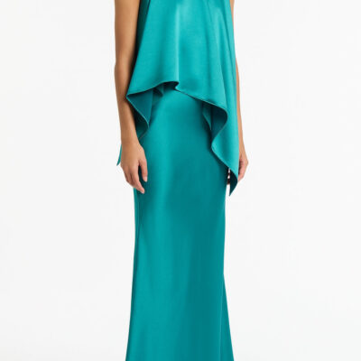 Carla Zampatti Viridian Lustre Satin Bias Fishtail Skirt - Image 2