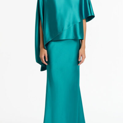 Carla Zampatti Viridian Lustre Satin Asymmetric Drape Top - Image 1