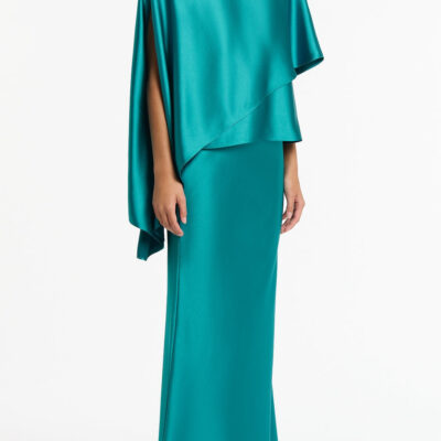 Carla Zampatti Viridian Lustre Satin Asymmetric Drape Top - Image 2