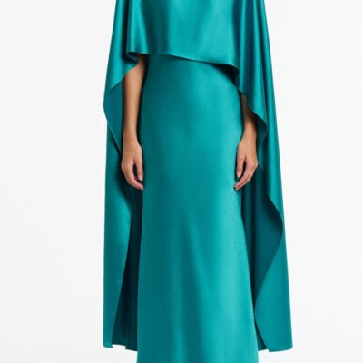 Carla Zampatti Viridian Lustre Satin Asymmetric Drape Dress - Image 1