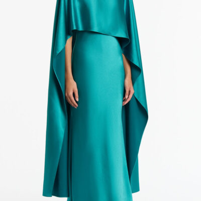Carla Zampatti Viridian Lustre Satin Asymmetric Drape Dress - Image 2