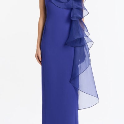 Carla Zampatti Violet Crepe Ruffle Shoulder Gown - Image 1