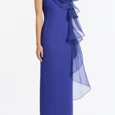 Carla Zampatti Violet Crepe Ruffle Shoulder Gown - Image 2