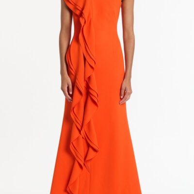 Carla Zampatti Tangerine Crepe One Shoulder Petal Gown - Image 1