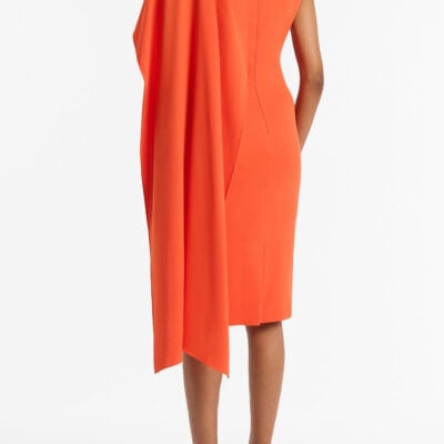 Carla Zampatti Tangerine Crepe Cascade Dress - Image 2