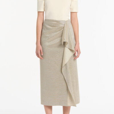 Carla Zampatti Striped Gold Ruffle Front Skirt - Image 1