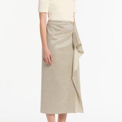 Carla Zampatti Striped Gold Ruffle Front Skirt - Image 2