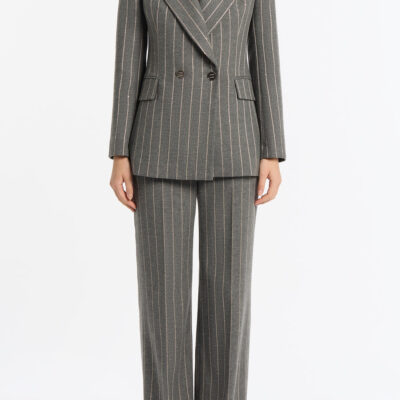 Carla Zampatti Slate Italian Wool Pinstripe Double Breasted Blazer - Image 1