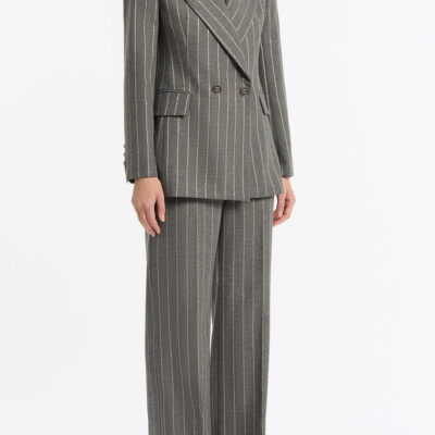 Carla Zampatti Slate Italian Wool Pinstripe Double Breasted Blazer - Image 2