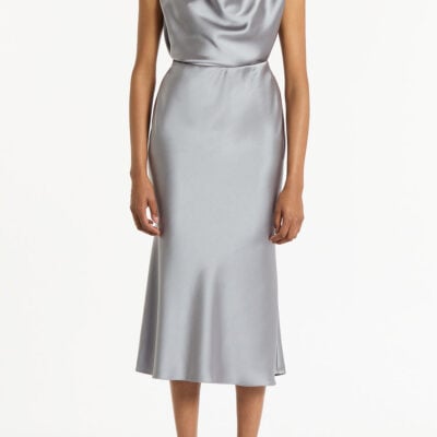 Carla Zampatti Silver Satin Cowl Neck Top - Image 1