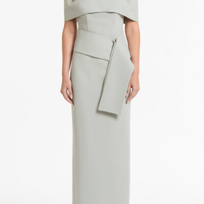 Carla Zampatti Silver Crepe LA Banda Off Shoulder Gown - Image 1