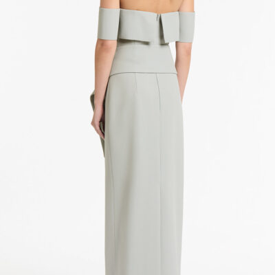 Carla Zampatti Silver Crepe LA Banda Off Shoulder Gown - Image 2