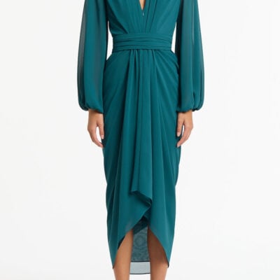 Carla Zampatti Serpentine Georgette Long Sleeve Waterfall Dress - Image 1
