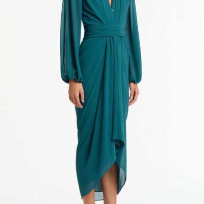 Carla Zampatti Serpentine Georgette Long Sleeve Waterfall Dress - Image 2