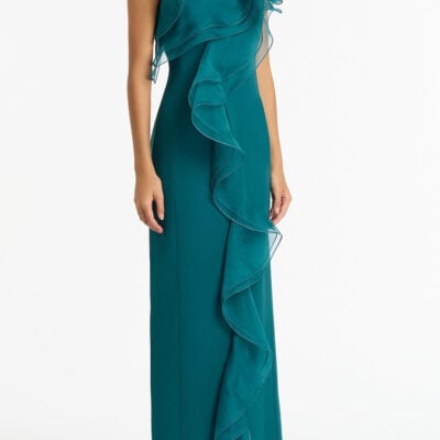 Carla Zampatti Serpentine Crepe Ruffle Front Gown - Image 2