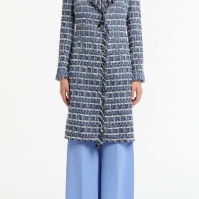 Carla Zampatti Royal Metallic Check Tweed Fringed Coat - Image 1