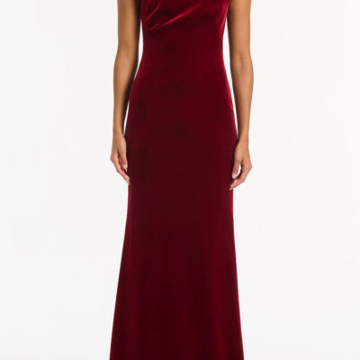 Carla Zampatti Rouge Velvet Button Gown - Image 1