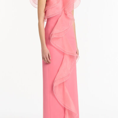 Carla Zampatti Rose Pink Crepe Ruffle Front Gown - Image 2