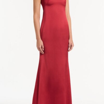 Carla Zampatti Rio Red Satin Fishtail Gown - Image 2