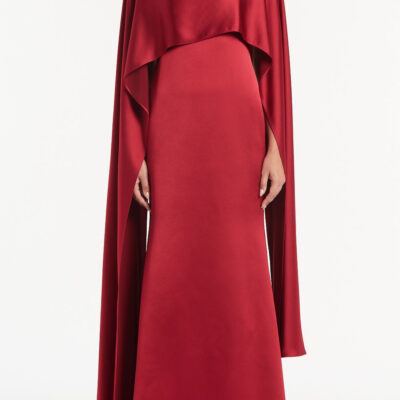 Carla Zampatti Rio Red Satin Cape Dress - Image 1