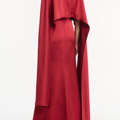 Carla Zampatti Rio Red Satin Cape Dress - Image 2