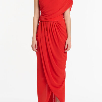Carla Zampatti Red Georgette One Shoulder Drape Top - Image 1