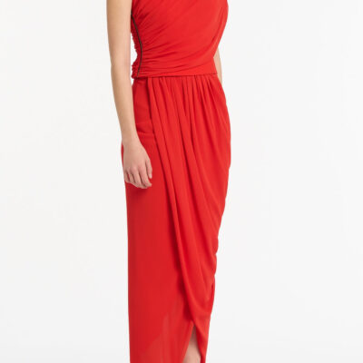 Carla Zampatti Red Georgette Drape Wrap Skirt - Image 2