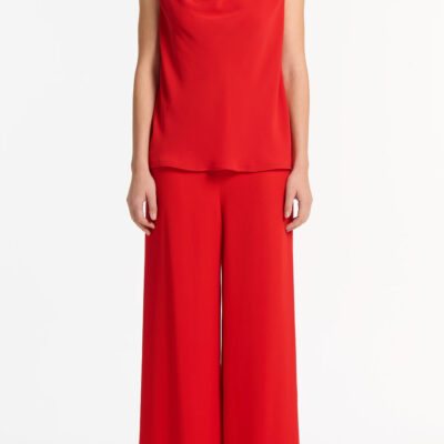 Carla Zampatti Red Georgette Cap Sleeve Cowl Top - Image 1