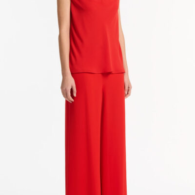 Carla Zampatti Red Georgette Cap Sleeve Cowl Top - Image 2