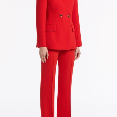 Carla Zampatti Red Crepe V-neck Double Breasted Jacket - Image 2