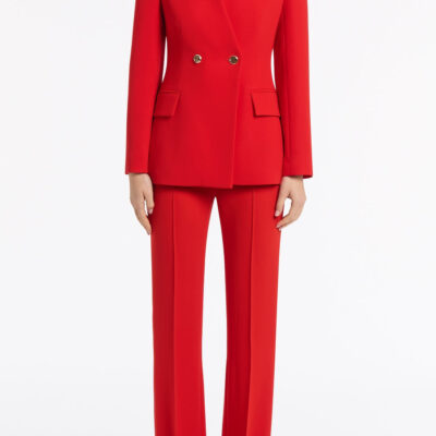 Carla Zampatti Red Crepe Pintuck Flared Pant - Image 1