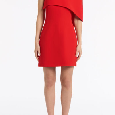 Carla Zampatti Red Crepe One Shoulder Capelet Mini Dress - Image 1