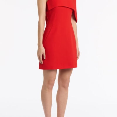 Carla Zampatti Red Crepe One Shoulder Capelet Mini Dress - Image 2