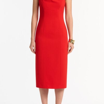Carla Zampatti Red Crepe Leaf Midi Dress - Image 1