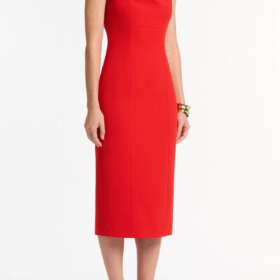 Carla Zampatti Red Crepe Leaf Midi Dress - Image 2