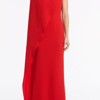 Carla Zampatti Red Crepe Asymmetrical Drape Gown - Image 1