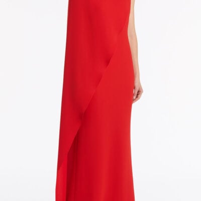 Carla Zampatti Red Crepe Asymmetrical Drape Gown - Image 2