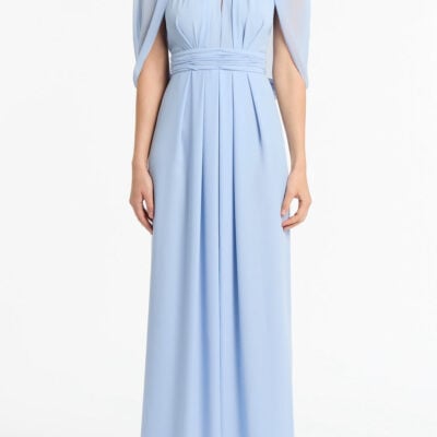 Carla Zampatti Powder Blue Georgette Halter Cape Gown - Image 1