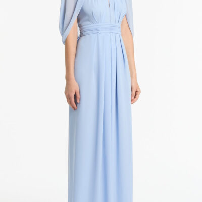 Carla Zampatti Powder Blue Georgette Halter Cape Gown - Image 2
