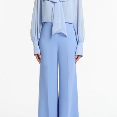 Carla Zampatti Powder Blue Georgette Bow Front Blouse - Image 1