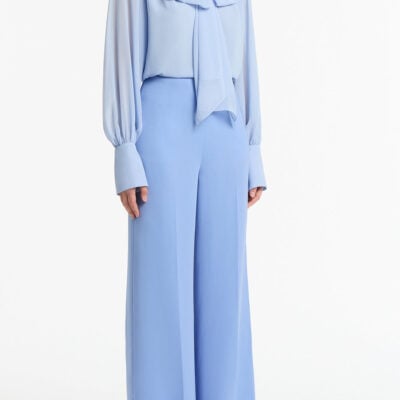 Carla Zampatti Powder Blue Georgette Bow Front Blouse - Image 2