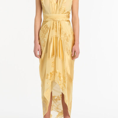 Carla Zampatti Pollen Devore Sleeveless Waterfall Dress - Image 1