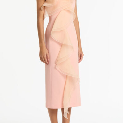 Carla Zampatti Pale Rose Crepe Ruffle Front Midi Dress - Image 2